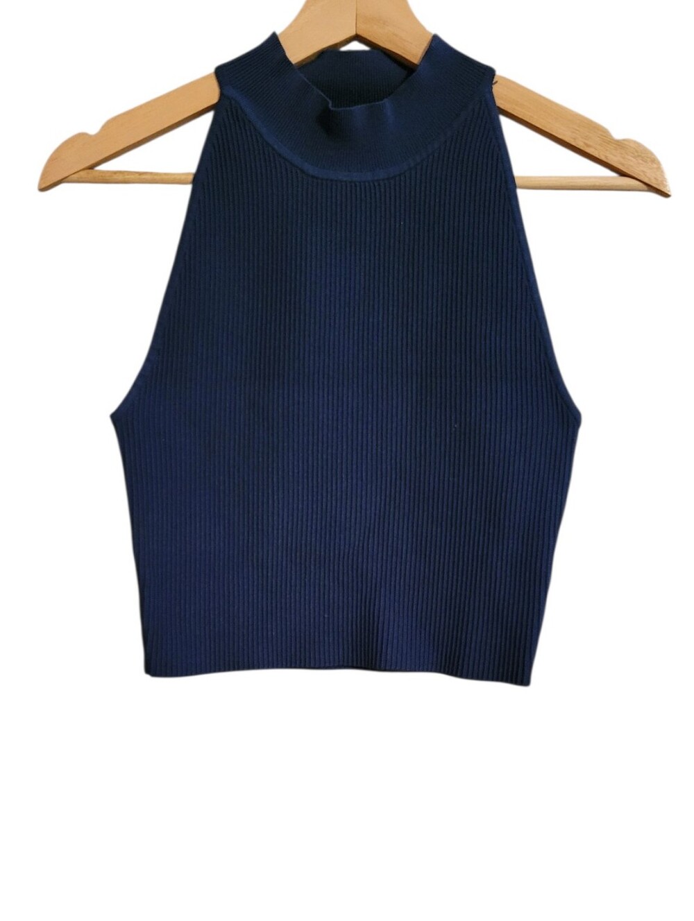 Babaton Aritzia Blue Sculpt Knit Ribbed Halter Top